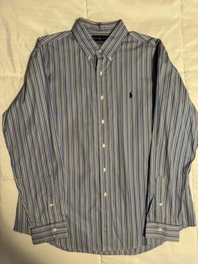 Ralph Lauren Striped Blue, Orange & White Button-Down Dress Shirt